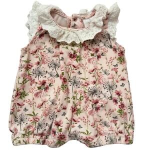 Laura Ashley Baby Floral Lace Collar Romper 6–9M Cottagecore Pink
